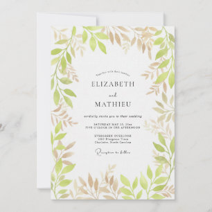 Pale Green Botanical Flourish Wedding Invitation