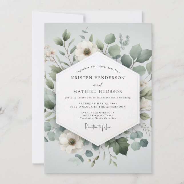 Pale Green Botanical Romance Wedding Invitation (Front)