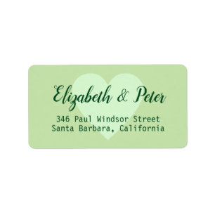 pale green bride & groom love heart mailing label