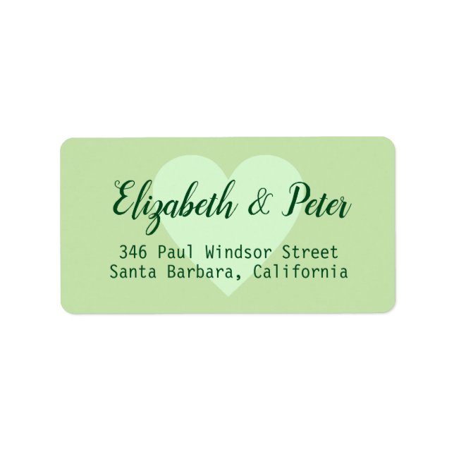 pale green bride & groom love heart mailing label (Front)