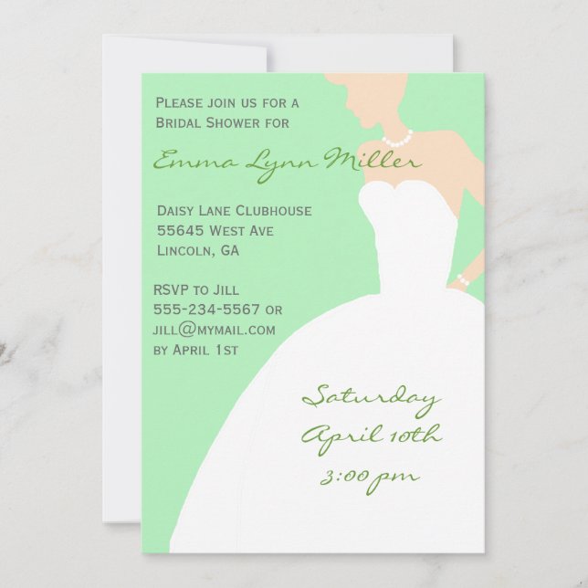 Pale Green Bride Silhouette Bridal Shower Invitati Invitation (Front)