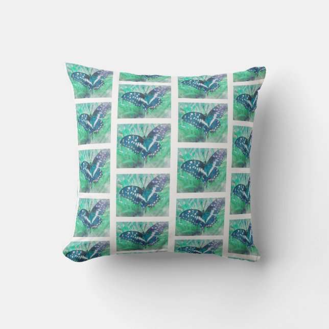 Pale Green Butterfly Pattern Cushion (Front)