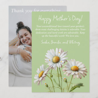 Pale Green Daisies Happy Mother's Day Card|1 Photo Holiday Card