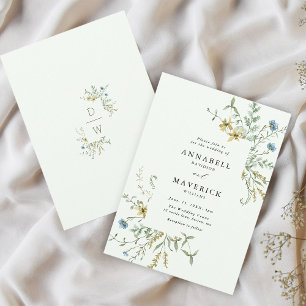 Pale Green Delicate Wildflower Modern Boho Wedding Invitation