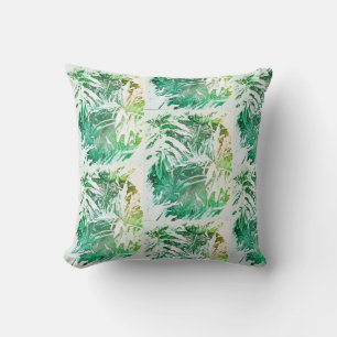 Pale Green Delicious Monster Leaf Painted Cushion