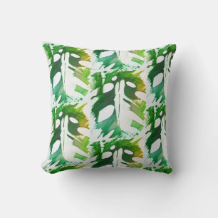 Pale Green Delicious Monster Leaf Painted Cushion