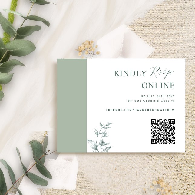 Pale Green Elegant QR Code RSVP Wedding Enclosure Card (Creator Uploaded)