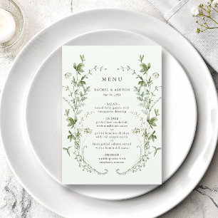 Pale Green Elegant Watercolor Wildflower Wedding Menu