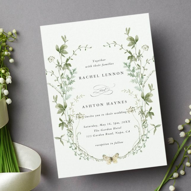 Pale Green Elegant Watercolor Wildflowers Wedding Invitation (Creator Uploaded)