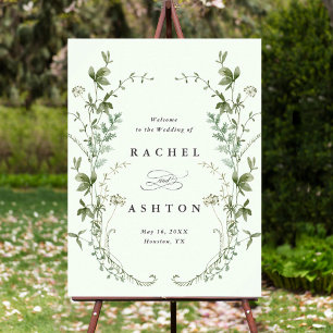 Pale Green Elegant Wildflower Wedding Welcome Sign