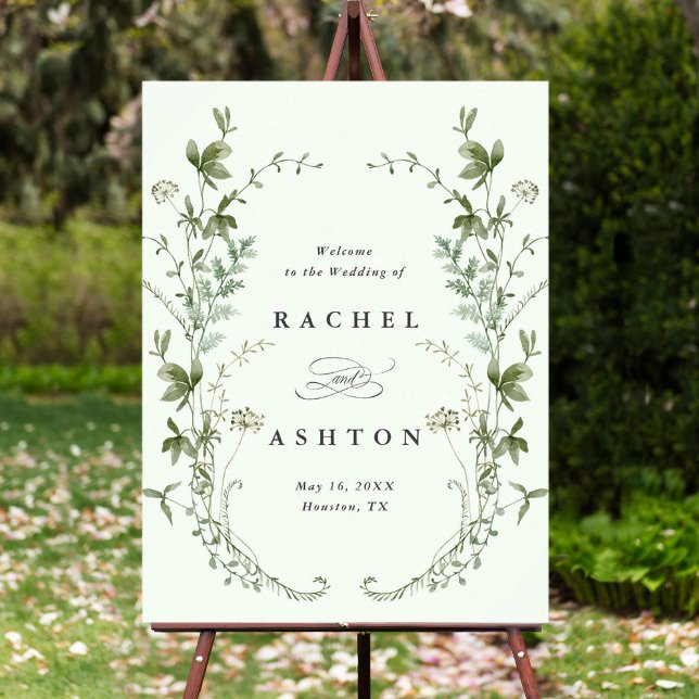 Pale Green Elegant Wildflower Wedding Welcome Sign (Creator Uploaded)