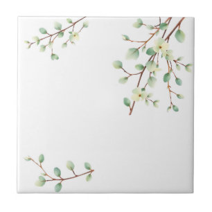Pale Green Eucalyptus Watercolor Ceramic Tile