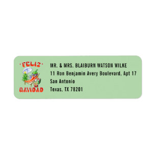 Pale Green Feliz Navidad Chilli Editable Address Return Address Label