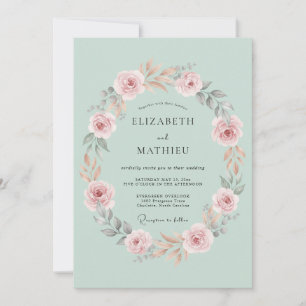 Pale Green Floral Flourish Wedding Invitation