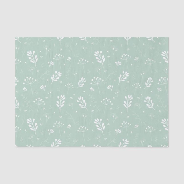 Pale Green Flowers Leaf Pattern Nature Decoupage Tissue Paper (Front)