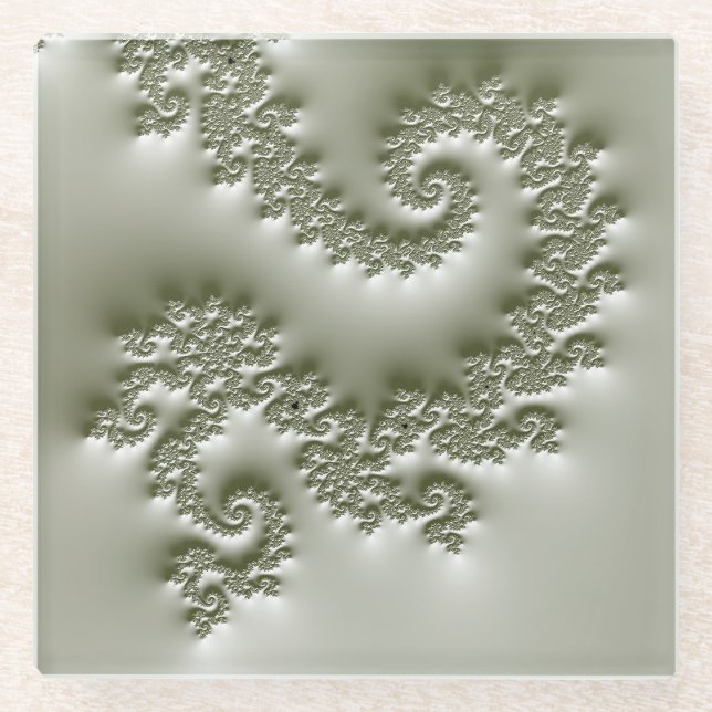 Pale green fractal glass coaster (Front)