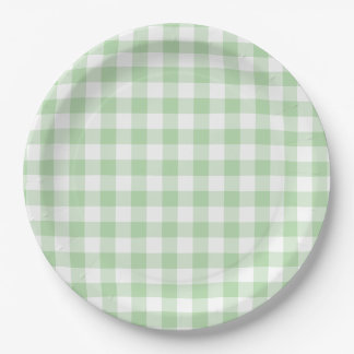 Pale Green Gingham Check Paper Plate