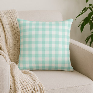Pale Green Gingham Plaid Throw Pillow
