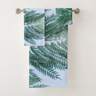 Pale Green Jacaranda Tree Leaves Pattern Bath Towel Set