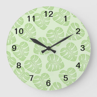 Pale Green Leaf Pattern. Large Clock