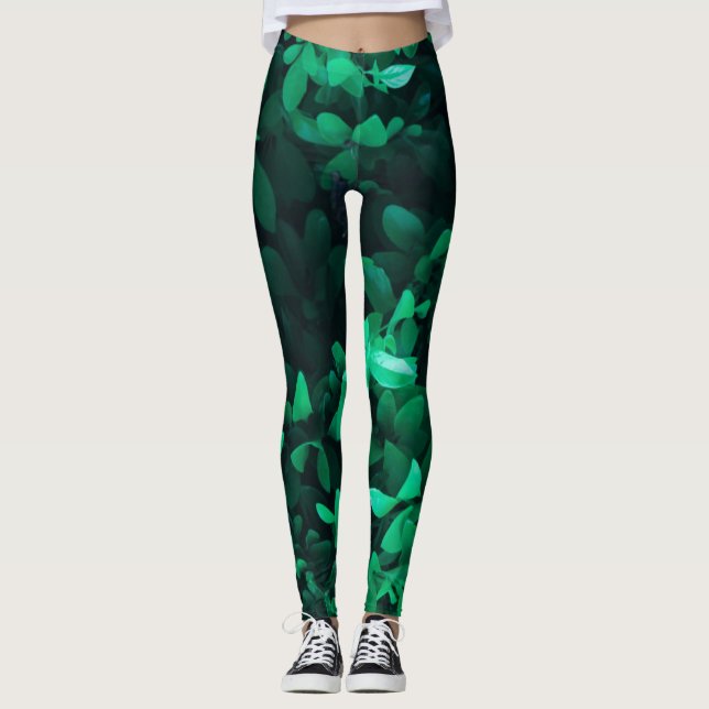 Pale Green Leaf Plant Pastel Colours Leggings (Front)