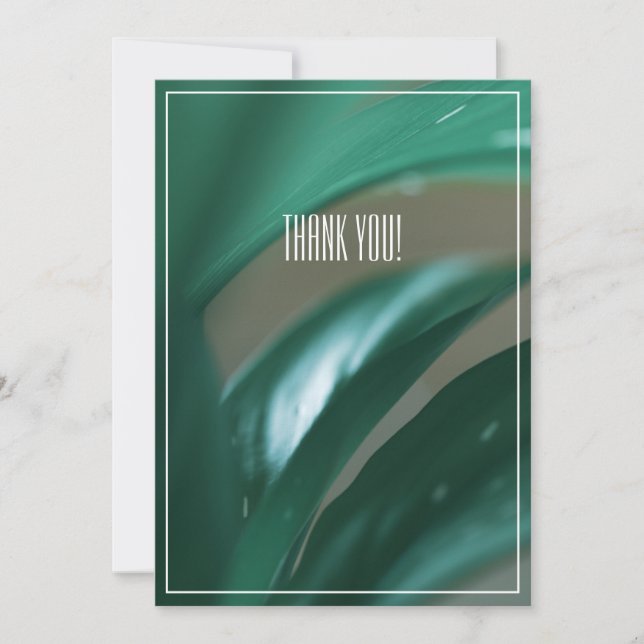 Pale Green Leaf Plant Thank You Flat Card (Front)