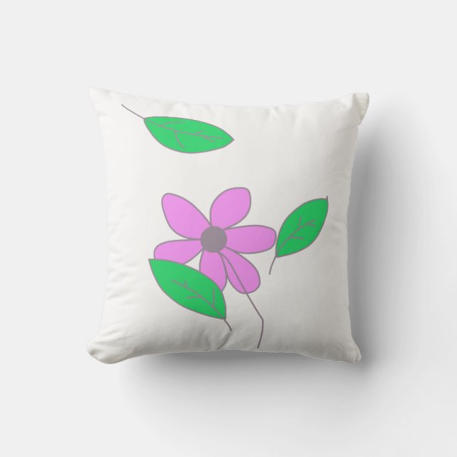 Pale Green Leaves Pink Flower Sketch Cushion (Front)
