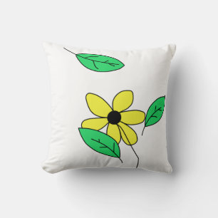 Pale Green Leaves Yellow Flower Sketch Cushion