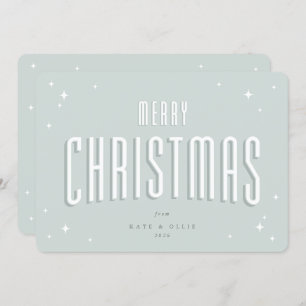 Pale Green Merry Christmas Retro Stars Flat Holiday Card