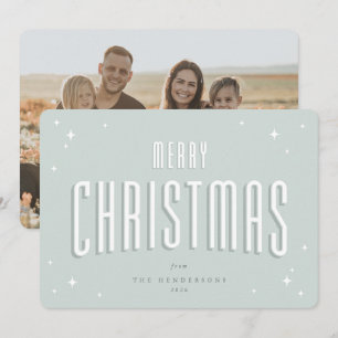 Pale Green Merry Christmas Retro Stars Flat Photo Holiday Card