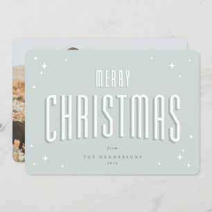 Pale Green Merry Christmas Retro Stars Flat Photo Holiday Card