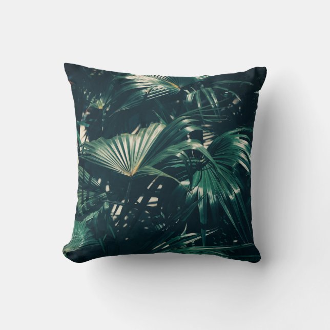 Pale Green Palm Tree Leaf Cushion Throw Pillow (Front)