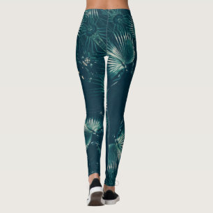 Pale Green Palm Tree Leaf Leggings