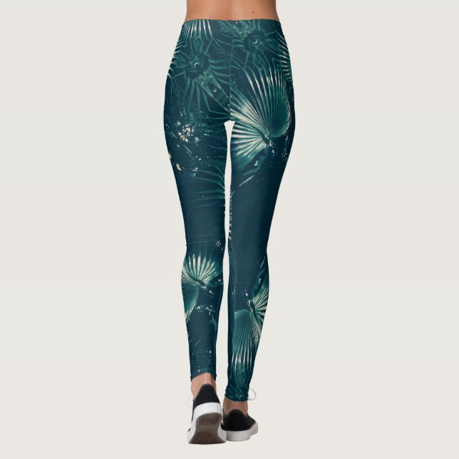 Pale Green Palm Tree Leaf Leggings (Back)