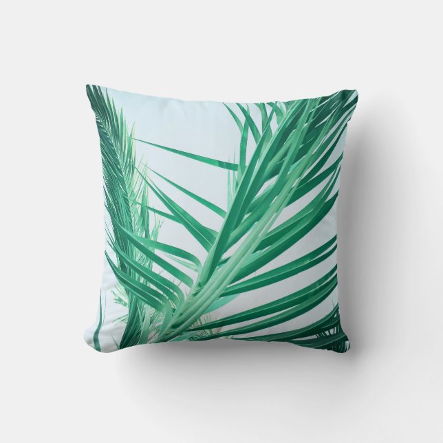 Pale Green Palm Tree Leaves Cushion (Front)