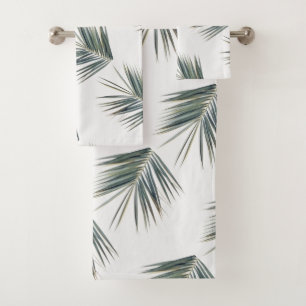 Pale Green Palm Tree Leaves Pattern Bath Towel Set