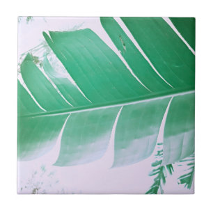Pale Green Pastel Banana Tree Leaf Adult Ceramic Tile
