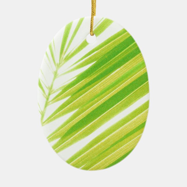 Pale Green Pastel Palm Leaves Ceramic Ornament (Front)