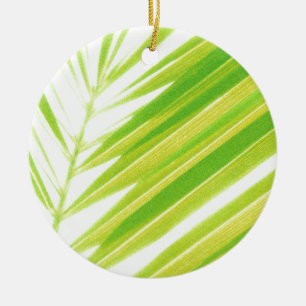 Pale Green Pastel Palm Leaves Ceramic Ornament