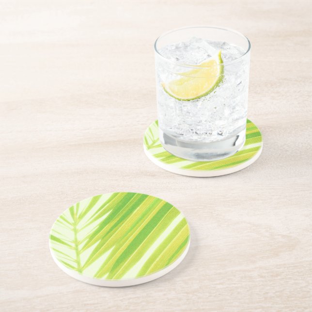 Pale Green Pastel Palm Leaves Coaster (Side)