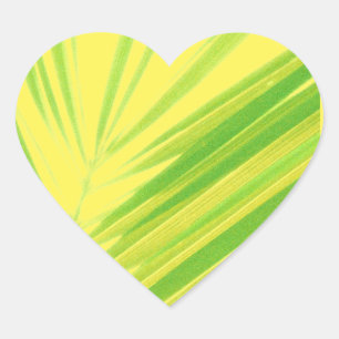 Pale Green Pastel Palm Leaves Heart Sticker