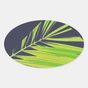 Pale Green Pastel Palm Leaves Oval Sticker