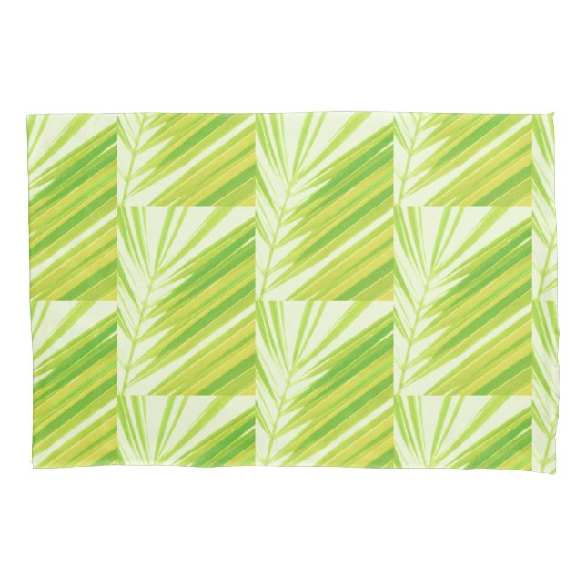 Pale Green Pastel Palm Leaves Pillowcase (Front)