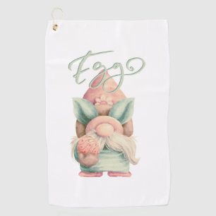Pale Green Pink Easter Gnome with Egg Golf Towel