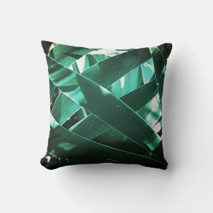 Pale Green Plant Leaves Cushion Throw Pillow