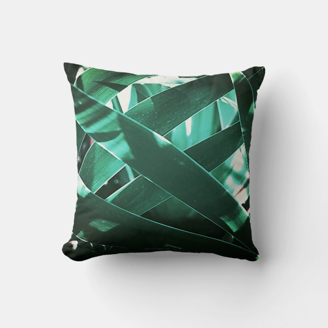 Pale Green Plant Leaves Cushion Throw Pillow (Front)
