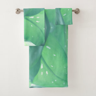 Pale Green Plant Leaves Pattern Bath Towel Set