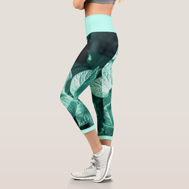 Pale Green Potato Plant Leaves Leggings (Left)