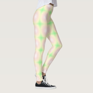 Pale Green Rose White 3D Optical Gradient Pattern Leggings