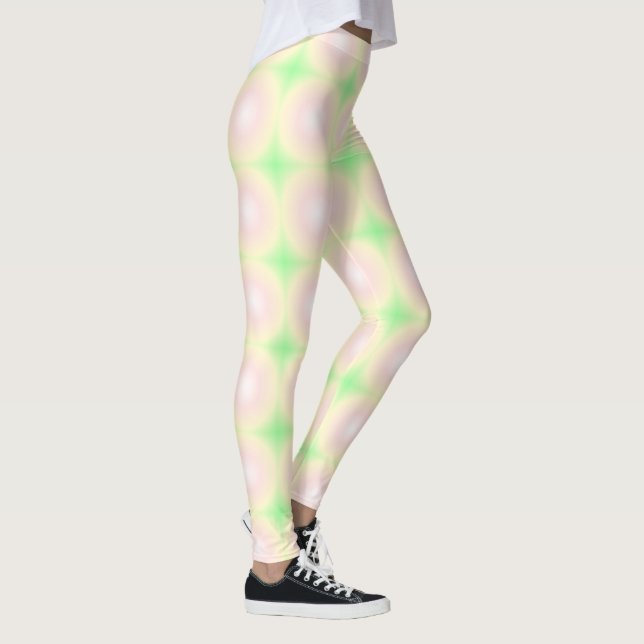 Pale Green Rose White 3D Optical Gradient Pattern Leggings (Right)